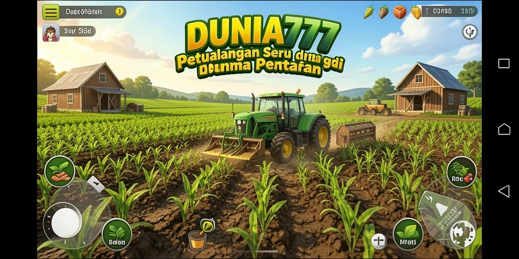Tampilan gameplay DUNIA777 yang menampilkan ladang pertanian yang rimbun.