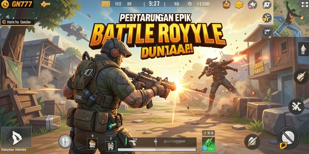 Screenshot gameplay intens di GN777, memperlihatkan aksi Battle Royale.