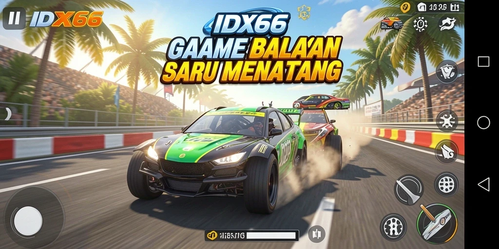 Menggambarkan aksi balapan seru dengan mobil keren.