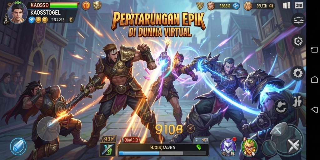 Tangkapan layar KAOSTOGEL menampilkan aksi pertarungan yang intens dan karakter-karakter kuat.