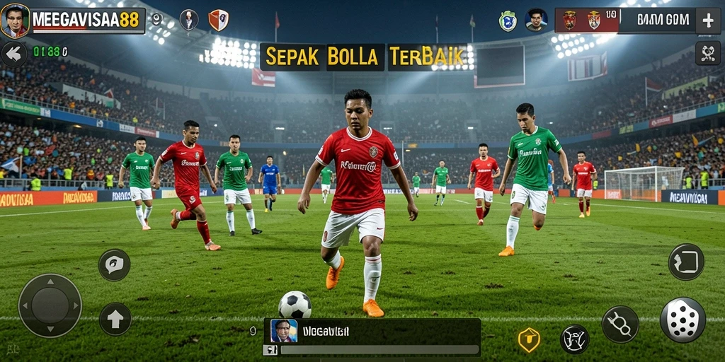 Tampilan gameplay seru dari MEGAVISA88 dengan aksi sepak bola nyata.