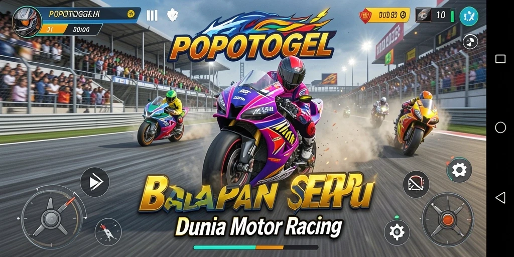 Screenshot gameplay POPOTOGEL dengan balapan seru dan grafik menawan.