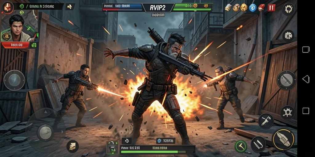 Tangkapan layar gameplay aksi intens di RVIP2.