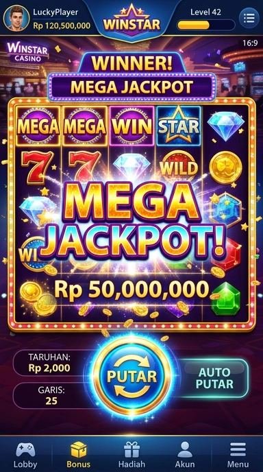 Tampilan utama aplikasi winstar yang menarik.